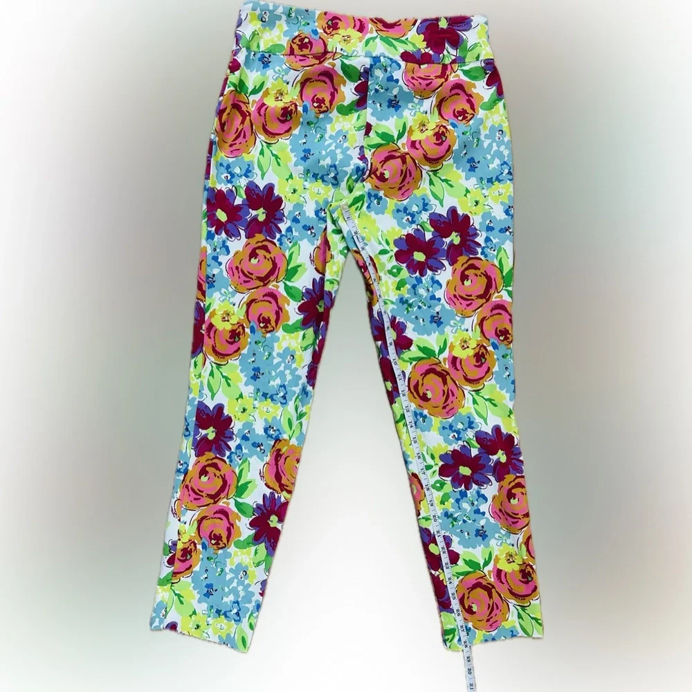 LN Peck & Peck SZ 8 White Floral Cropped Multi-Color Pull-on Pants/waist 30”-34” - Picture 7 of 8